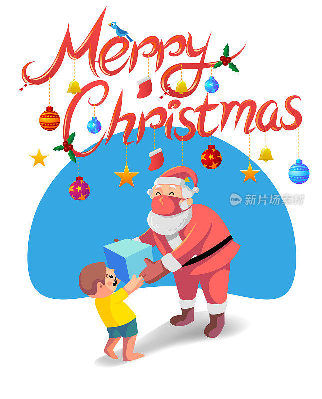 圣诞老人戴着covid - 19安全面具